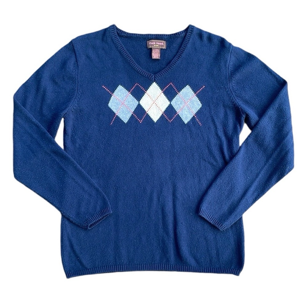 DUCK HEAD WOMEN’S  VINTAGE BLUE LONG SLEEVE V-NECK SWEATER SIZE LARGE
